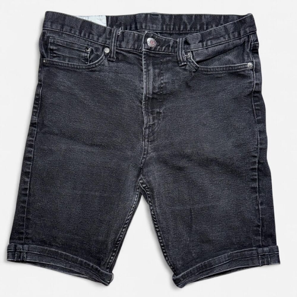 Black Denim Men's Bermuda Skater Shorts with Folded Cuff; SIZE MENS 32"